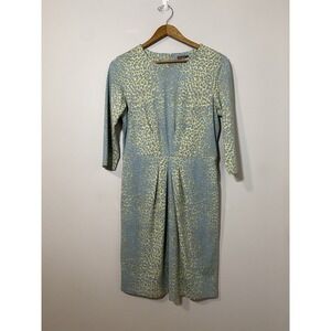 J. McLaughlin Dress Womens L Blue Tan Leopard Print Silky Soft‎ Pleated Stretch